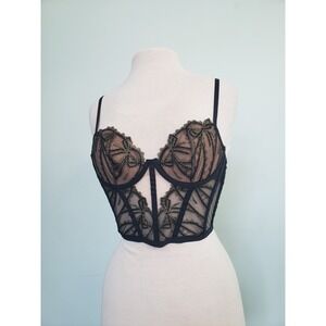 Victoria's Secret 34B Whimsigoth Pink Black Lace Corset Bustier Bow Coquette NWT